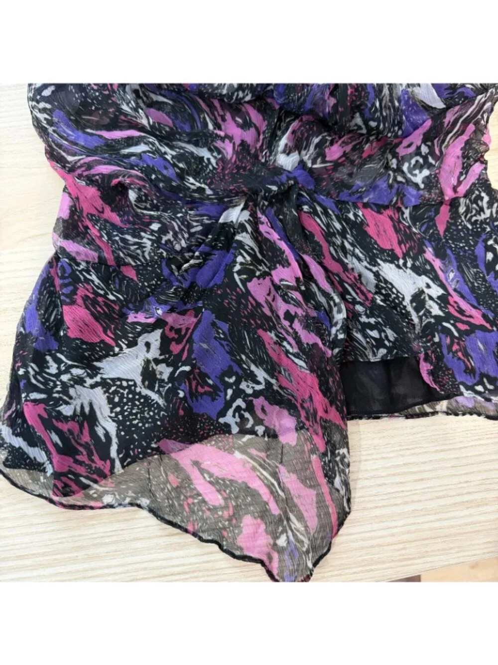 IRO Street Marble Blouse Size 36 US Small 4 Sheer Chiffon Multi Twist Knot Front - Picture 11 of 14